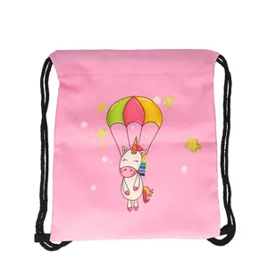 Unicorn Printed Drawstring Backpack Lightweight Polyester Cinch Bag For Kids Girls Women Travel Casual School Storage Bag