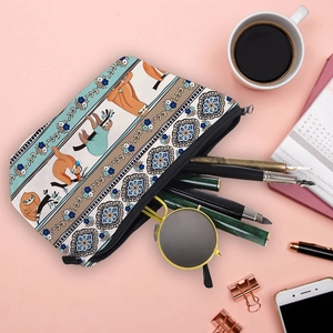 Waterproof travel cosmetic bag with cartoon sloth and floral print for daily organization