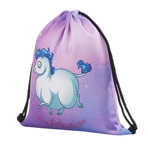 Cute fat unicorn drawstring backpack with starry night print and My Little Unicorn text