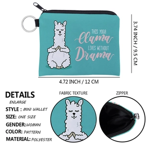 Waterproof yoga alpaca coin purse with metal keychain and polyester fabric detail