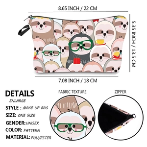 Trousse de maquillage étanche avec motifs paresseux mignons et fermeture éclair de voyage