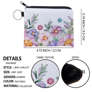 Floral print coin purse with colorful watercolor flowers and durable metal keychain ring