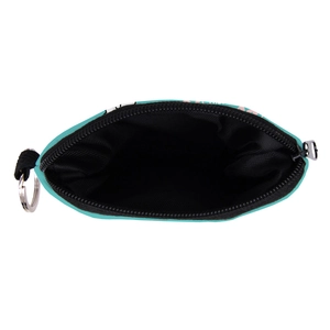 Mint green yoga alpaca coin purse with zipper closure and metallic key ring detail