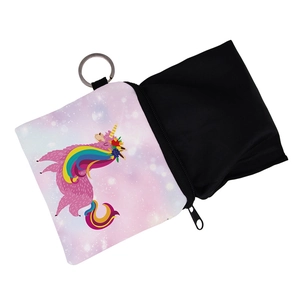 Pink starry sky alpaca coin purse with zipper closure and portable keychain ring