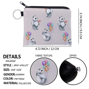 Wasserdichte Mini-Geldbörse für Damen mit Panda-Druck, Schlüsselring und Polyester