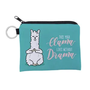 Yoga Llama Printed Coin Purse Waterproof Polyester Small Wallet Keyring Portable Mini Pouch For Women Girls Casual Gift