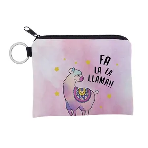 Cartoon Alpaca Starry Sky Coin Purse Waterproof Polyester Mini Storage Bag With Key Ring For Women Girls Portable Wallet