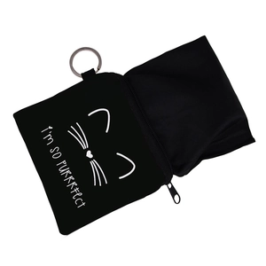 Waterproof black cat face coin purse with I'M SO PURRRRRECT slogan and key ring