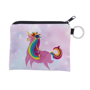 Pink starry night alpaca coin purse with a creative llama design and metal keychain ring