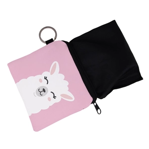 Pink alpaca cartoon coin purse with zipper and metal keychain ring for storage