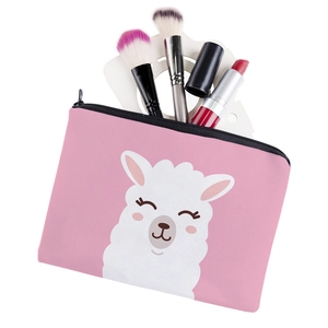 Rosa Kosmetiktasche mit Alpaka-Muster, Reißverschluss und Stauraum für Make-up