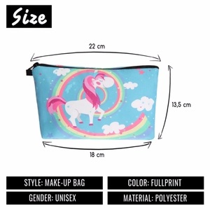 Specifiche dettagliate delle dimensioni per il beauty case in poliestere con unicorno