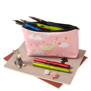 Pink unicorn print makeup bag and travel toiletry case with large capacity for girls