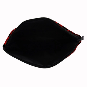 Floral makeup bag with vibrant red rose prints and black zipper closure for travel