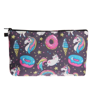 Trousse à Maquillage Imprimée Licorne Dessin Animé en Polyester Voyage Trousse de Toilette Organisateur Cosmétique Femme
