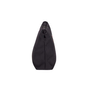 Rainbow unicorn makeup bag with black canvas and a stable triangular shape design