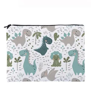 Cartoon Dinosaur Print Makeup Bag Portable Oxford Cloth Cosmetic Organizer For Women Travel Toiletry Wash Bag Casual Stationery Pouch