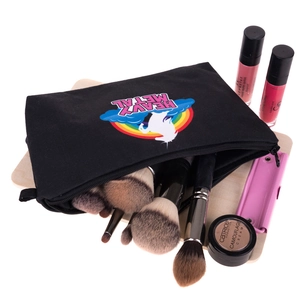 Heavy Metal rainbow unicorn makeup bag with canvas material and brush set organizer