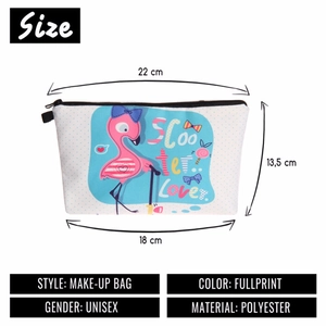 Spécifications de taille pour trousse à maquillage flamant avec dimensions précises