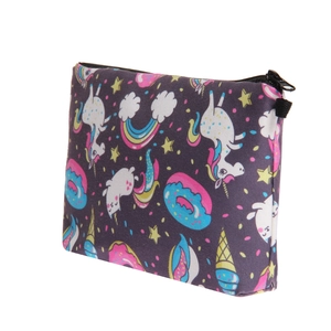 Trousse à maquillage violette avec imprimé licorne et dessert et fermeture éclair
