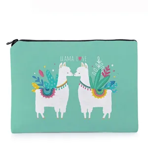 Alpaka Llama Love Print Kosmetiktasche Oxford Stoff Minzgrün Make-Up Beutel Reise Organizer Für Damen Mädchen Aufbewahrungstasche