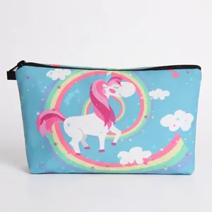 Borsa per Cosmetici Con Stampa Unicorno Arcobaleno Pochette da Viaggio Portatile in Poliestere Con Cerniera per Donne Ragazze