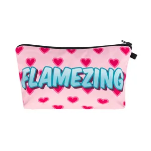 Pink Heart Pattern Printed Makeup Bag Portable Travel Toiletry Organizer Zipper Cosmetic Pouch For Women Daily Storage