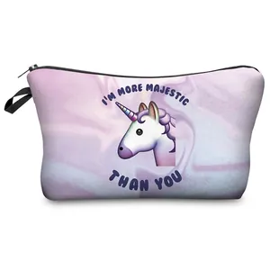 Trousse à maquillage marbrée licorne avec slogan et poignée de transport latérale