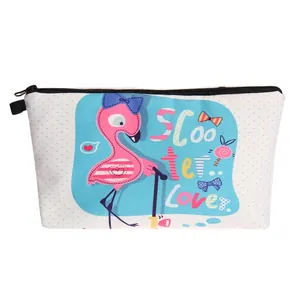 Trousse de Maquillage de Voyage Portable en Polyester Imprimé Flamant Rose Organisateur de Toilette Sac à Main pour Femmes