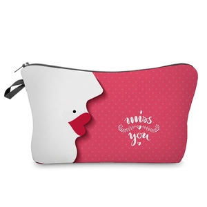 Floral makeup bag with pink polka dots and miss you text for travel organization