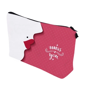Portable makeup bag with red polka dots and miss you print for travel organization