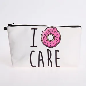 Portable Makeup Bag Polyester Sponge Lining Travel Toiletries Storage Bag Donut Letter Print Women Cosmetic Organizer Zippered Pouch