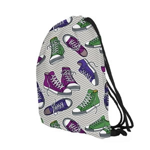 Tragbarer Beutel mit Kordelzug, Vintage-Sneaker-Print und schwarzen Webkordeln