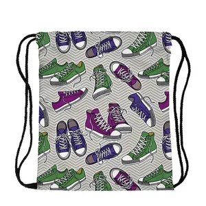 Tragbarer Polyester Zuziehbeutel Mit Cartoon Sneaker Muster Für Reisen Fitnessstudio Schule Tägliche Aufbewahrung