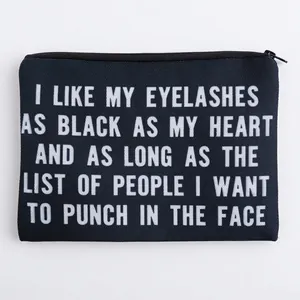 Trousse à Maquillage pour Femmes Noir avec Impression de Lettres Pochette de Toilette en Polyester Sac de Rangement