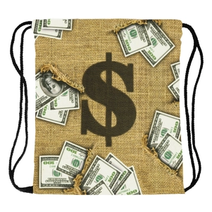 Polyester Drawstring Backpack US Dollar Bill Money Print Storage Bag Casual Travel Unisex Drawstring Cinch Sack Bag