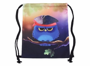 Starry gradient drawstring bag with cute pirate owl print for travel and storage