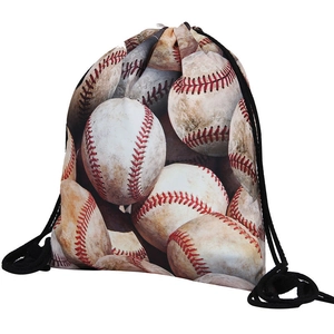 Bolsa de viaje con cordón y estampado de béisbol con patrón deportivo realista en fondo blanco