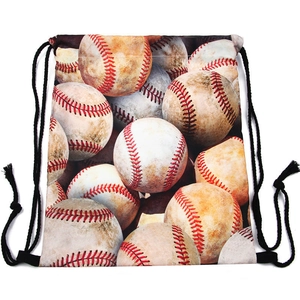 Mochila impermeable con cordón e impresión de béisbol vintage realista con costuras rojas