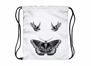 Vintage Butterfly And Bird Print Drawstring Backpack Lightweight Polyester Daily Travel Storage Bag Gym Sackpack For Women Men