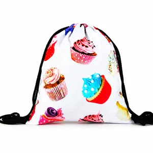 Cupcake Print Drawstring Backpack Polyester Storage Bag For Travel School Sports Cute Dessert Pattern Cinch Sack For Women