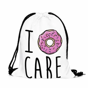 Women Men Casual Polyester Drawstring Backpack Funny Donut Print Storage Bag Lightweight Travel Cinch Sack Bag