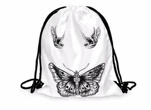 Vintage Butterfly And Bird Print Drawstring Backpack Lightweight Polyester Daily Travel Storage Bag Gym Sackpack For Women Men