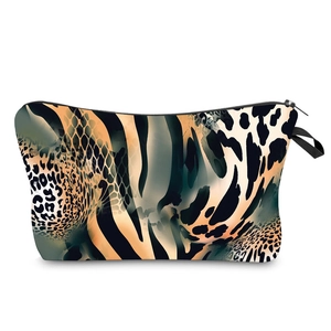 Trousse de maquillage avec imprimés léopard et zèbre pour voyage et rangement multifonction