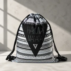 Lässiger Kordelzug Rucksack Geometrischer Druck Ethnisch Stammesmuster Polyester Turnbeutel Reisen Aufbewahrungstasche Herren Damen