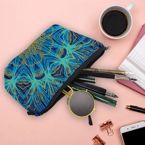 Trousse de maquillage voyage mandala coloré avec imprimé doré pour lunettes et papeterie