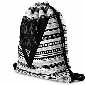 Geometrischer Beutel mit Hakuna Matata Aufdruck aus robustem schwarz-weißem Canvas-Stoff