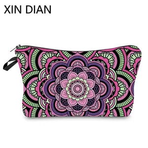 Women's Mandala Flower Printed Makeup Bag Polyester Travel Toiletry Bag Zipper Portable Cosmetic Organizer Pouch Handbag