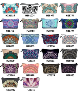 Detailed catalog of mandala pattern cosmetic bags featuring diverse geometric designs