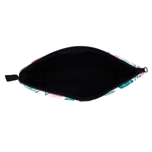 Floral makeup bag with pink flowers and tropical leaves for travel storage and organization